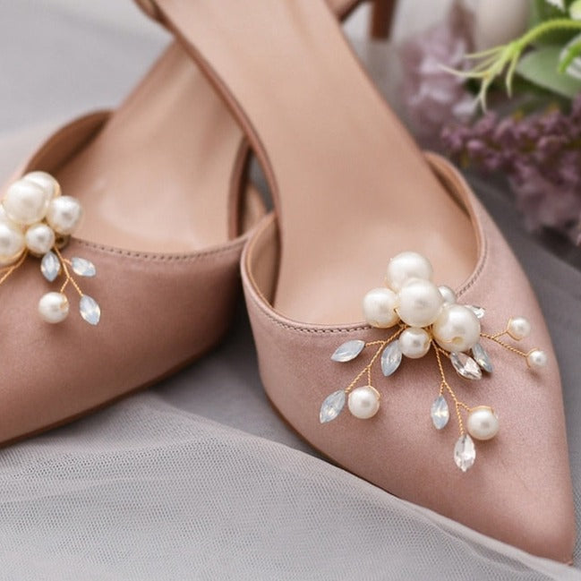 Bella Schuh Clip | Perlen und Kristall Schuhanstecker | Schmuck für Brautschuhe und Handtasche