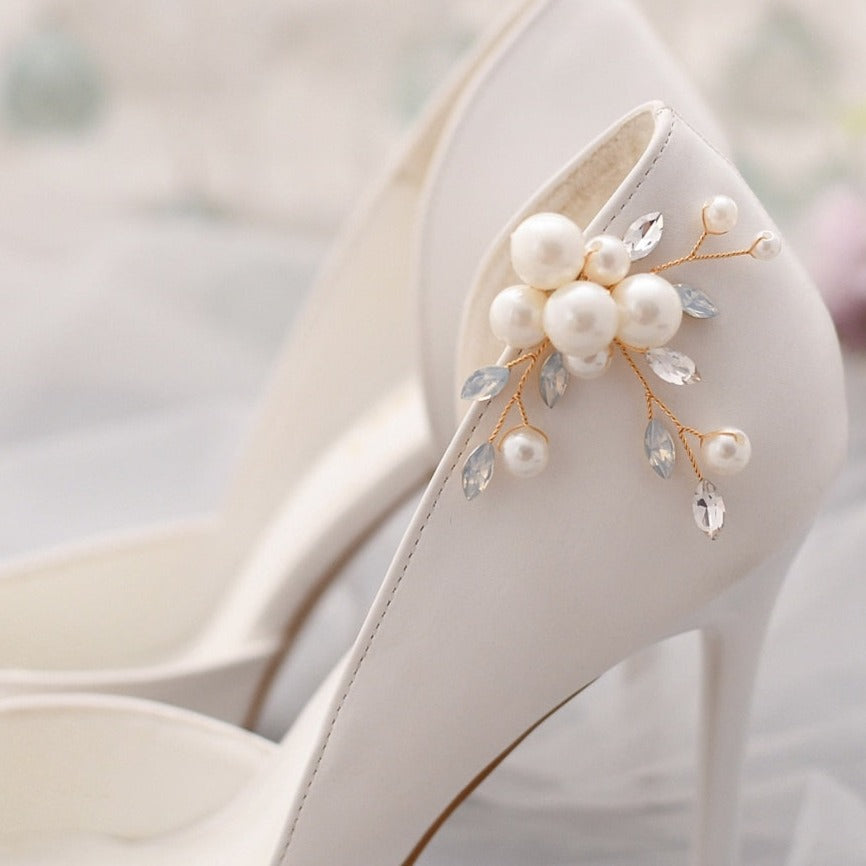 Bella Schuh Clip | Perlen und Kristall Schuhanstecker | Schmuck für Brautschuhe und Handtasche