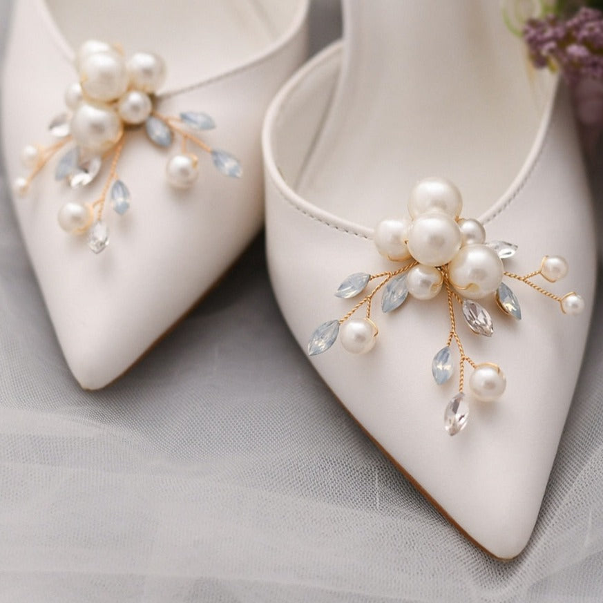 Bella Schuh Clip | Perlen und Kristall Schuhanstecker | Schmuck für Brautschuhe und Handtasche