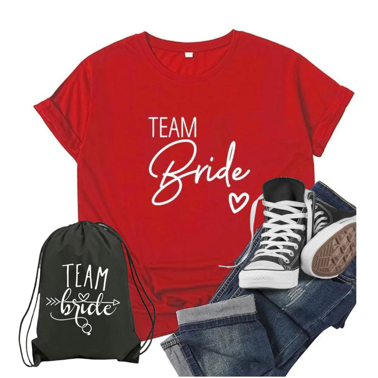 Team Bride, T-Shirts, Team Bride Bachelorette, Party, Shower, Junggesellenenabschied, JGA Girls, bedruckte T-shirts, Hochzeitsvilla, Hochzeitsshop, Jga Accessoires, 