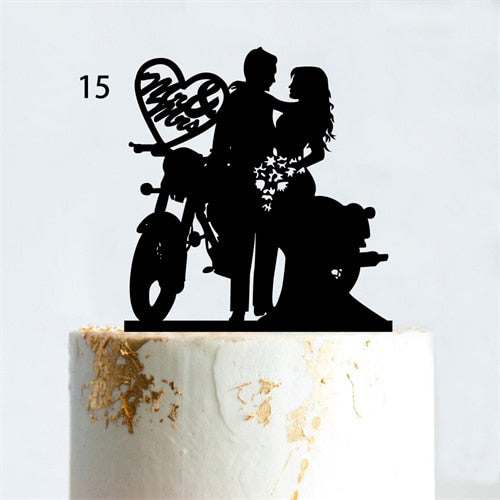 Cakepopper, Kuchendeko, Acryldeko, Tortentopper, Hochzeitstorte deko, Gold, Silber, Wedding Cake Topper, Hochzeits-Villa, Biker Hochzeit, Motorrad Cake Topper, Biker-Liebe, Motorradtopper