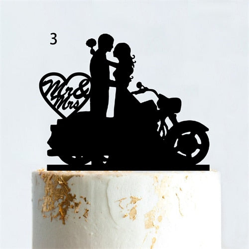 Cakepopper, Kuchendeko, Acryldeko, Tortentopper, Hochzeitstorte deko, Gold, Silber, Wedding Cake Topper, Hochzeits-Villa, Biker Hochzeit, Motorrad Cake Topper, Biker-Liebe, Motorradtopper