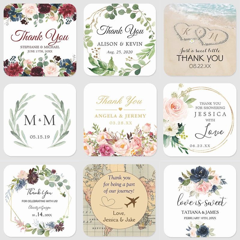 Aufkleber individuell, Sticker eckig, Aufkleber Hochzeit, Wedding Sticker, Gastgeschenke, Candy-Bar, Candy Bar, Dankeskarten Hochzeit, Einladungskarten, Umschläge Hochzeitseinladungen, Schön das du da bist, Thank you, 