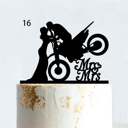 Cakepopper, Kuchendeko, Acryldeko, Tortentopper, Hochzeitstorte deko, Gold, Silber, Wedding Cake Topper, Hochzeits-Villa, Biker Hochzeit, Motorrad Cake Topper, Biker-Liebe, Motorradtopper