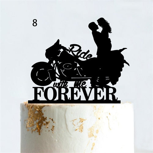Cakepopper, Kuchendeko, Acryldeko, Tortentopper, Hochzeitstorte deko, Gold, Silber, Wedding Cake Topper, Hochzeits-Villa, Biker Hochzeit, Motorrad Cake Topper, Biker-Liebe, Motorradtopper