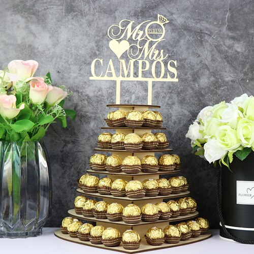 Schokoladenständer, Kuchendeko, Holzständer,  Hochzeitstorte deko, Wedding Cake, Herzen, Hochzeits-Villa, personalisierte Kuchendeko, Brautpaa Namen, Candy Bar, Pralinen Aufsteller, Dessert Etagere 