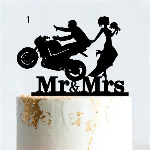 Cakepopper, Kuchendeko, Acryldeko, Tortentopper, Hochzeitstorte deko, Gold, Silber, Wedding Cake Topper, Hochzeits-Villa, Biker Hochzeit, Motorrad Cake Topper, Biker-Liebe, Motorradtopper