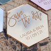 Hexagon Spiegel, Save the Date Spiegel, Einladung Hochzeit, Acryl Hexagon, personalisierte Gravur, individuelle Hochzeitseinladung, Hochzeit, Hochzeits-Villa, Kühlschrankmagnet, Einladung mit Magnet, 