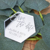 Hexagon Spiegel, Save the Date Spiegel, Einladung Hochzeit, Acryl Hexagon, personalisierte Gravur, individuelle Hochzeitseinladung, Hochzeit, Hochzeits-Villa, Kühlschrankmagnet, Einladung mit Magnet, 