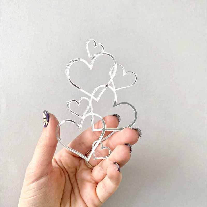 Cakepopper, Kuchendeko, Acryldeko, Tortentopper, Hochzeitstorte deko, Gold, Silber, Wedding Cake Topper, Herztopper, Herzen, Hochzeits-Villa, 