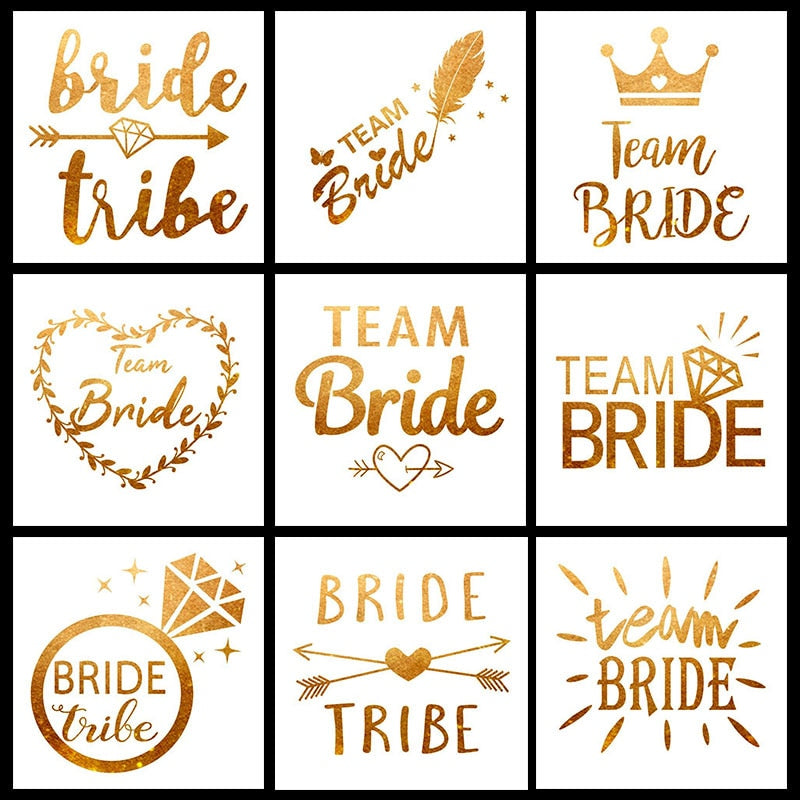 Klebetatoos, Tatoos JGA, Junggesellinnenabschied, JGA Accessoires, Team Bride Tatoo, Hochzeit, Party Tatoos, Gold Tatoo, Hochzeit, Hochzeits-Villa, Sticker JGA, 
